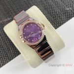 High Quality Replica OMEGA New Constellation Diamond Quartz Ladies' Watch Silver Electroplated Metal Strap Purple 3D Meteor Pattern 12 Gemstones Inlaid Face Dial 36 Natural Diamonds Inlaid Case Watch 27mm